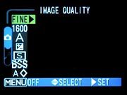 digital camera menu options for changing quality