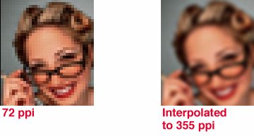 an example of an interpolated image demonstrated using a woman with glasses