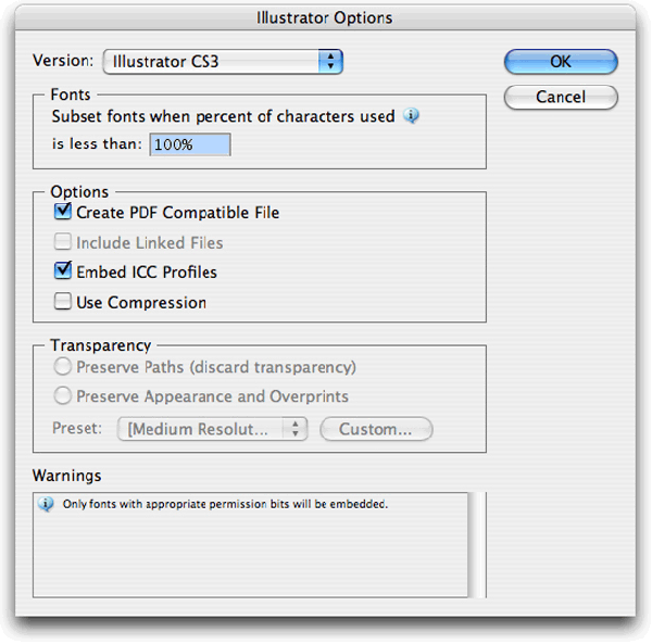 adobe illustrator eps export options icc profiles