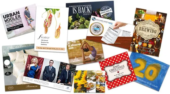 an assortment of direct mail postcards
