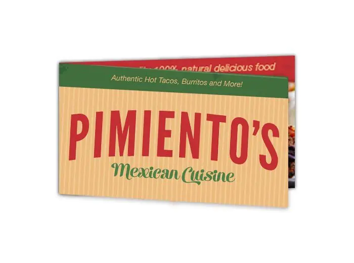 double panoramic business card product image showing a folded businesscard for a mexican restaurant