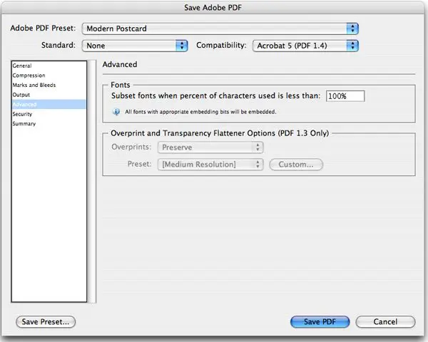 adobe illustrator pdf export advanced options tab