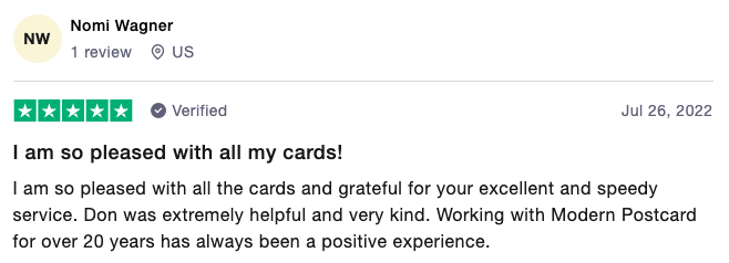 TrustPilot Review for Modern Postcard 4