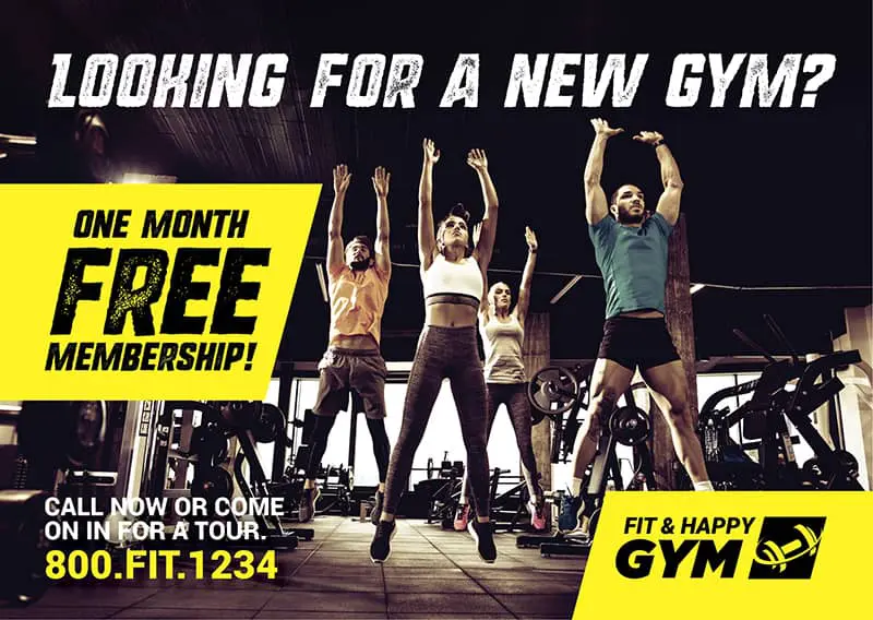 New Movers Postcard Example - Showing a Gym Postcard where people are working out