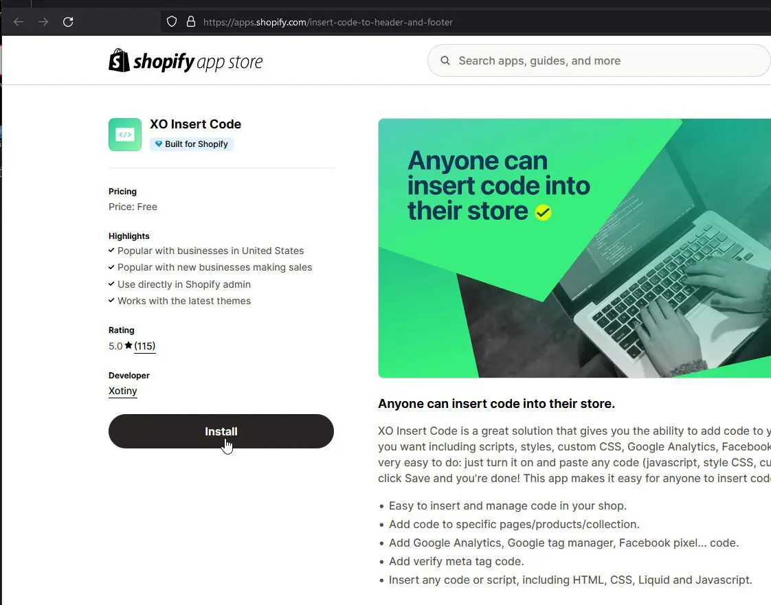 Shopify XO Head Footer Code Install
