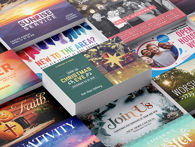 Church direct mail postcards without different layouts