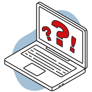 icon of a computer with red question marks and exclamations on the screen