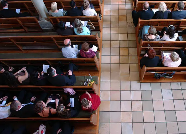 Aerial view of church members at congregation