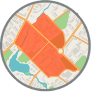 circle graphic showing how you can target entire neighborhoods by zip codes, carrier routes, neighborhood boundaries or saturation lists